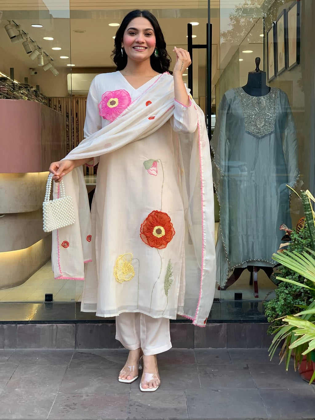 Hand-Appliqué Mul Cotton Suit Set