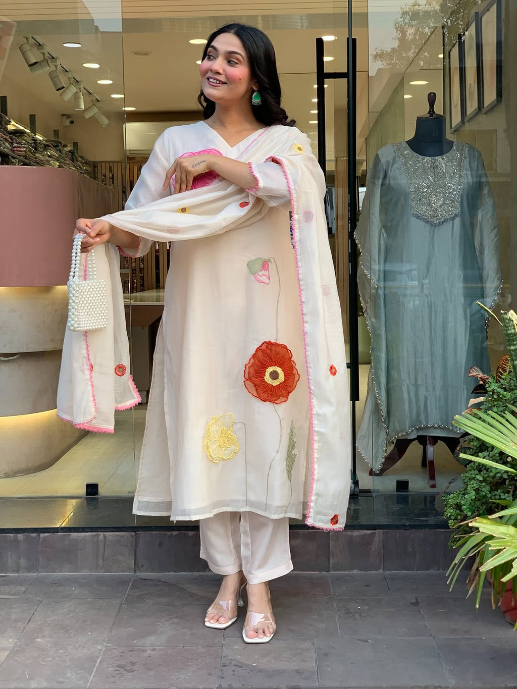 Hand-Appliqué Mul Cotton Suit Set