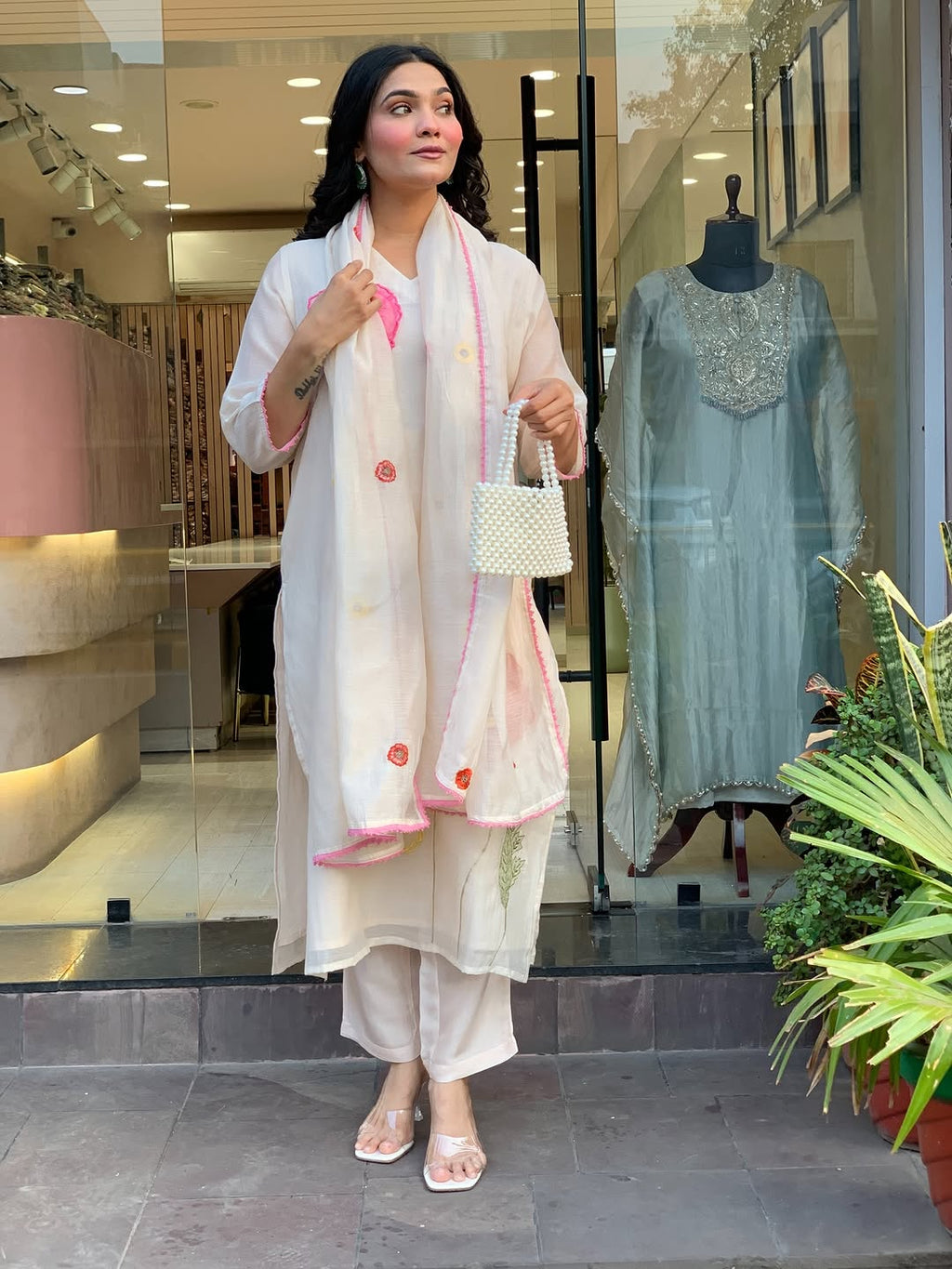 Hand-Appliqué Mul Cotton Suit Set