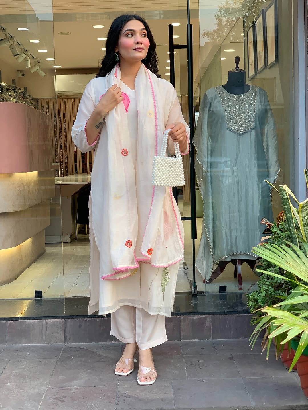 Hand-Appliqué Mul Cotton Suit Set