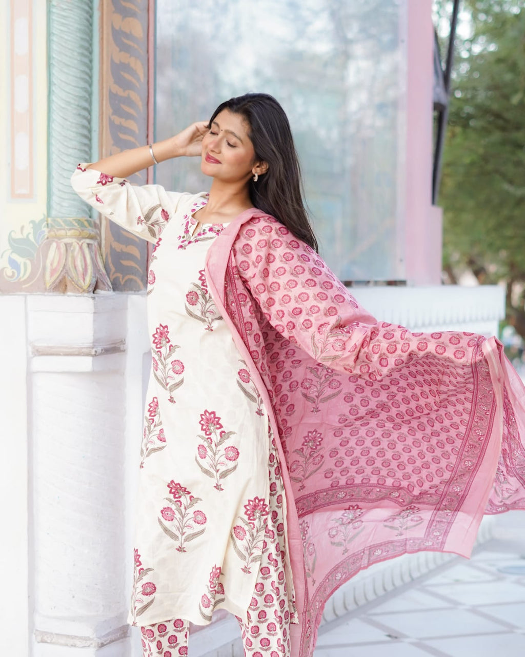 Gulabi Hand-Block Printed 3-Piece Kurta Set