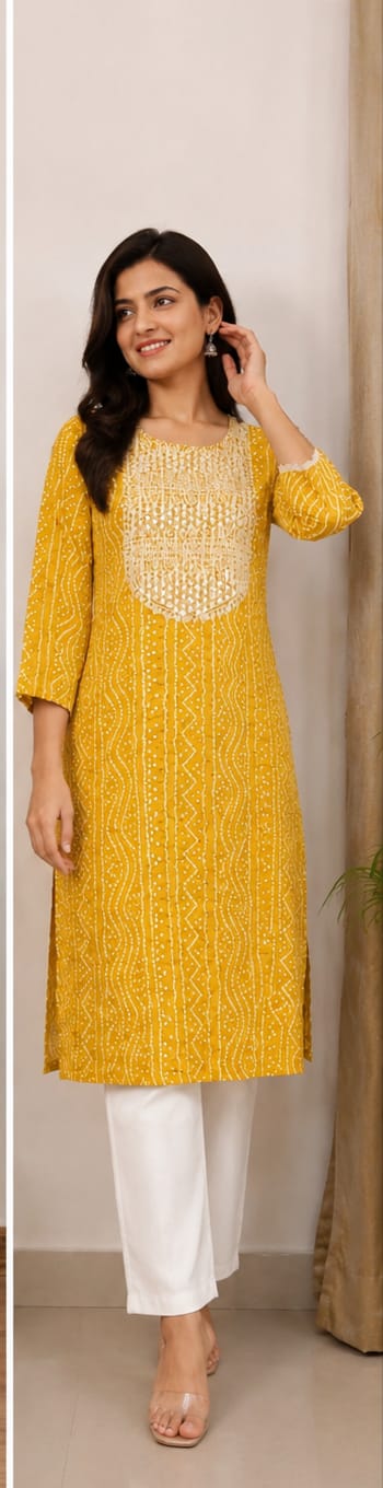 Bandhani Cotton Kurta | Resham Embroidered Yoke with Mirror Work | Jaipur Trendzz