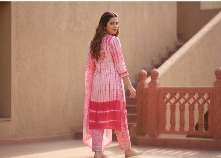 Captivating Pink Tie-Dye Kurti Set | Mirror Work & Embroidery | Jaipur Trendz