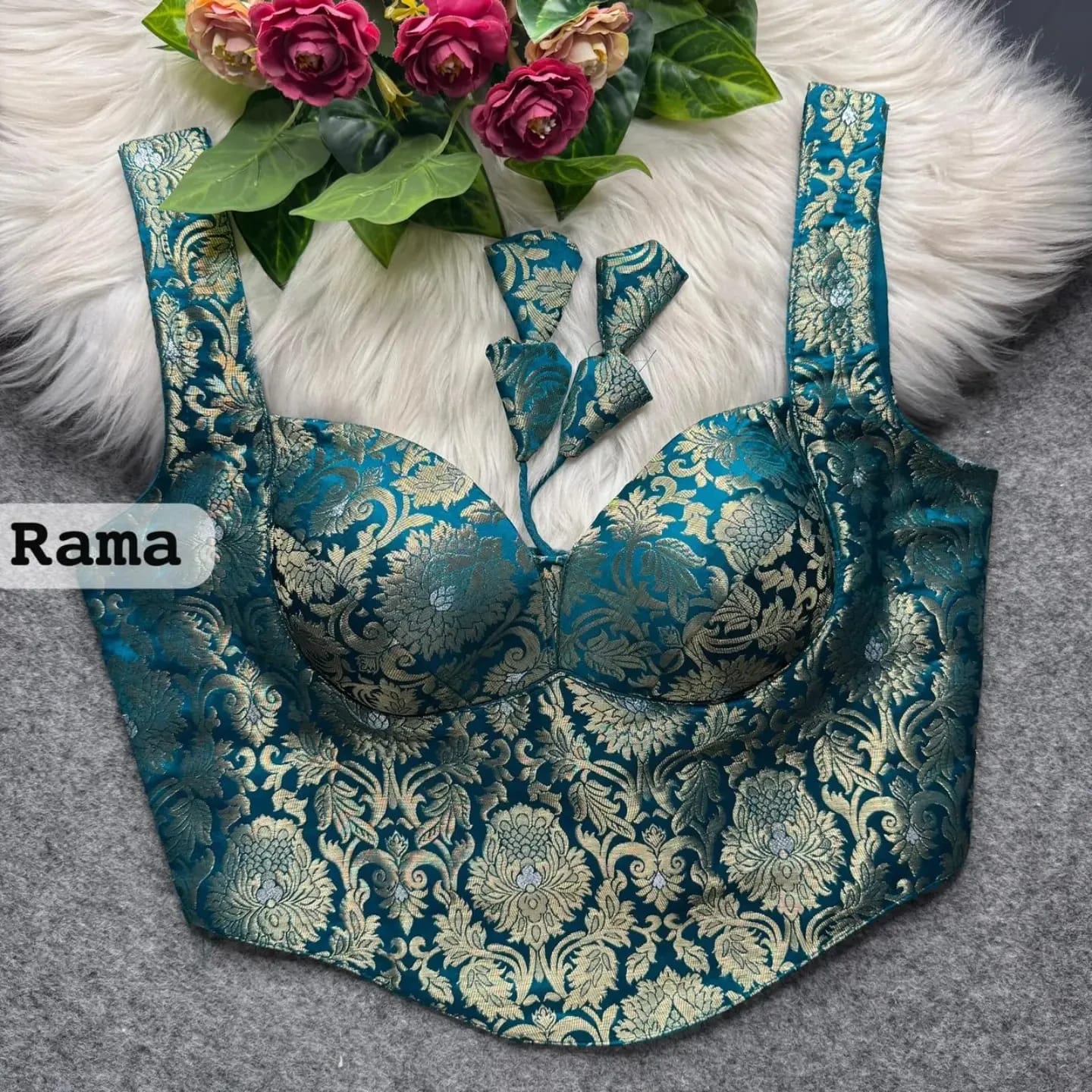 Majestic Banarasi Brocade Corset Blouse with Sweetheart Neck and Dori Tassels
