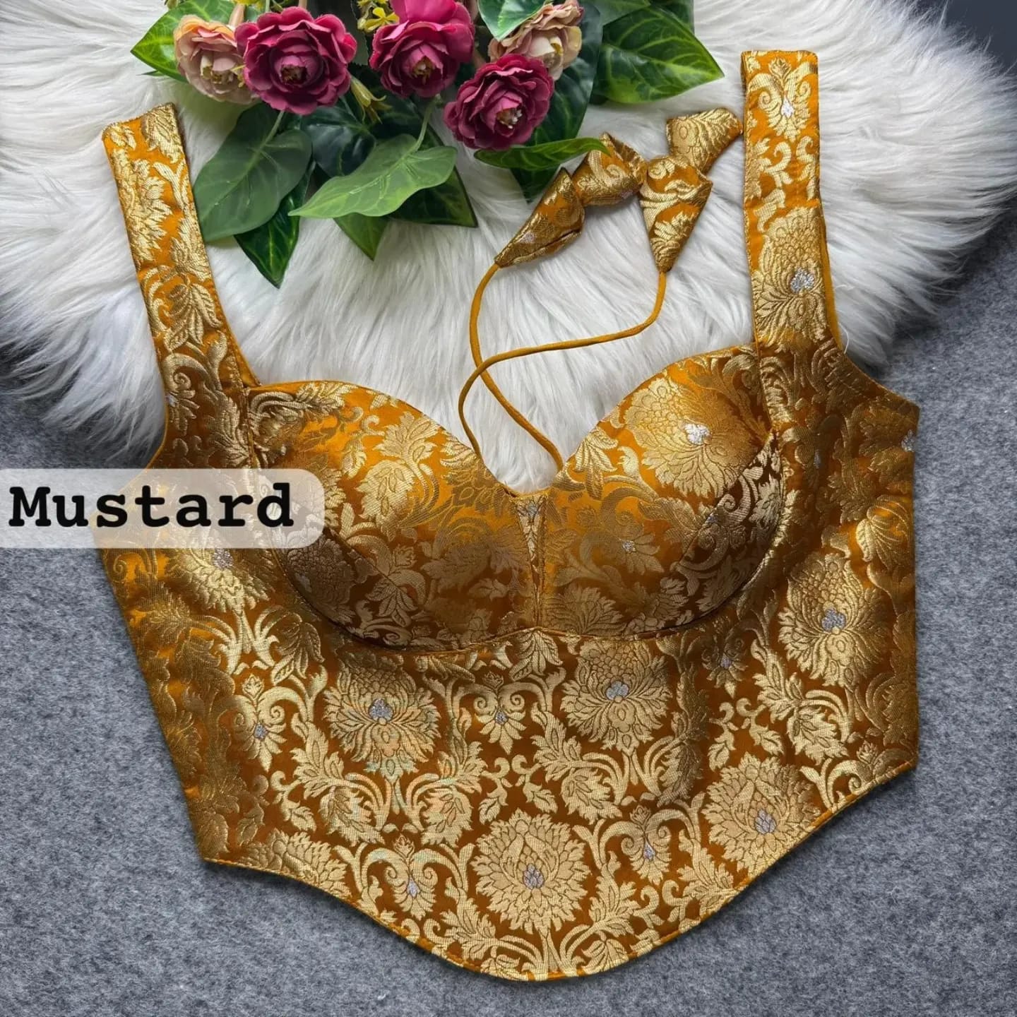 Majestic Banarasi Brocade Corset Blouse with Sweetheart Neck and Dori Tassels