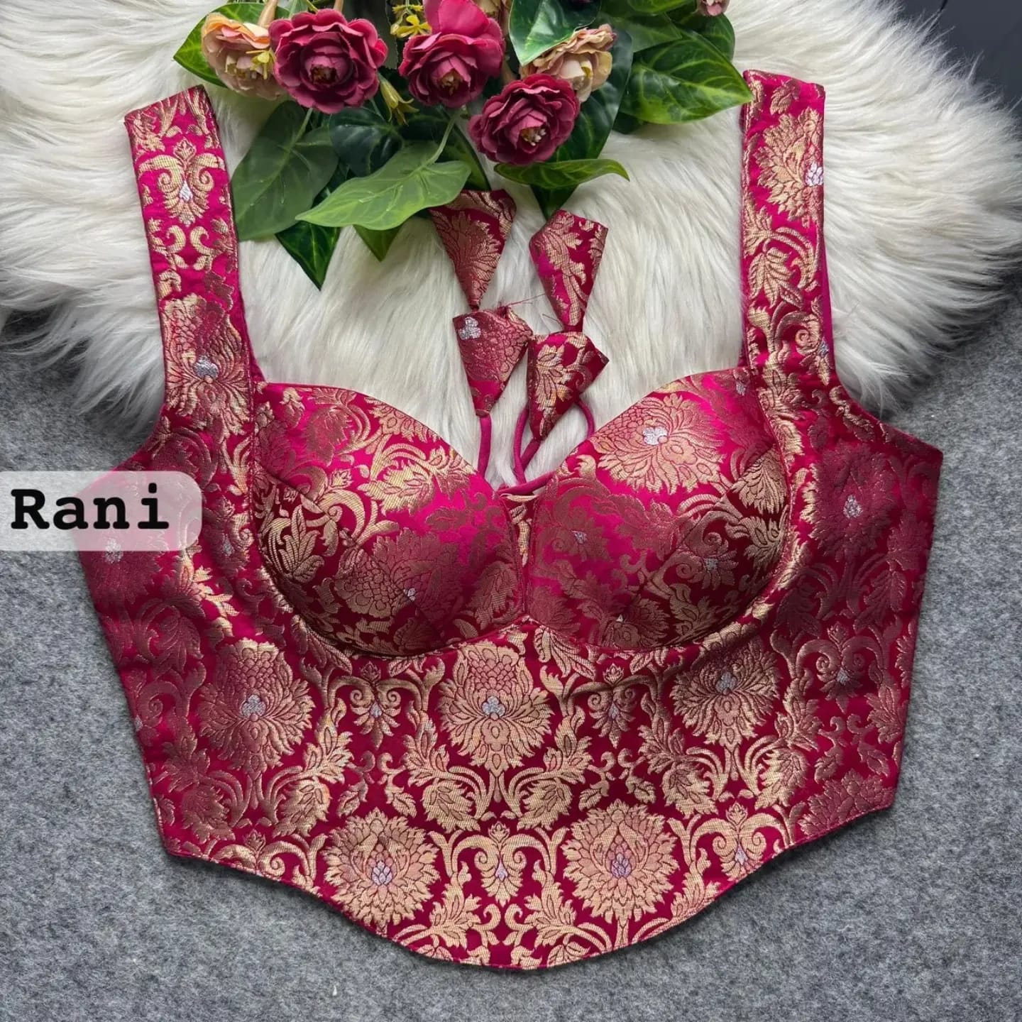 Majestic Banarasi Brocade Corset Blouse with Sweetheart Neck and Dori Tassels