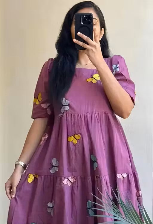 Beautiful Purple Embroidery Midi Dress