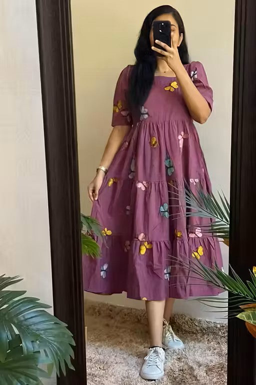 Beautiful Purple Embroidery Midi Dress