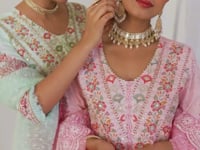 Pink Cotton Shifley Anarkali Set