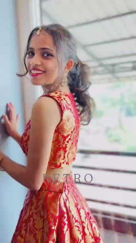 Red & Gold Brocade Crop Top with High-Waisted Flared Lehenga