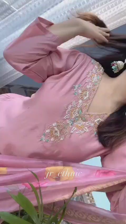 Heavy Silk 3 Piece Set With Organza Dupatta