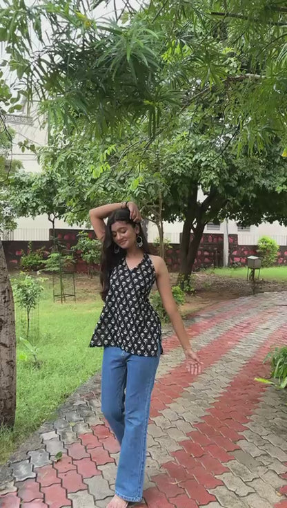 Halter-Neck Hues | Modern Printed Short Kurti