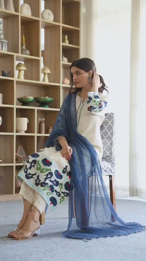 Pure Mulmul 3 Piece Suit Set with Dupatta