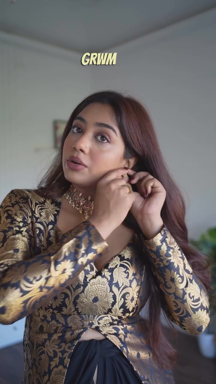 Amazing Black Brocade Top With Skirt