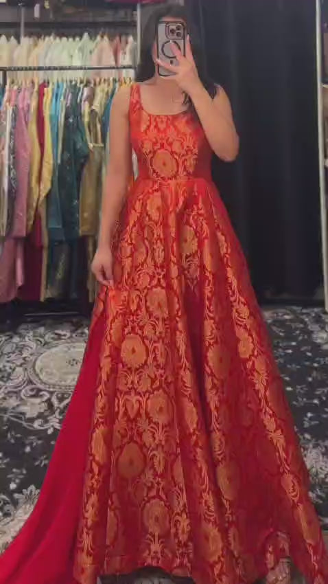 Royal Brocade Banarasi Silk Anarkali Gown with Matching Dupatta