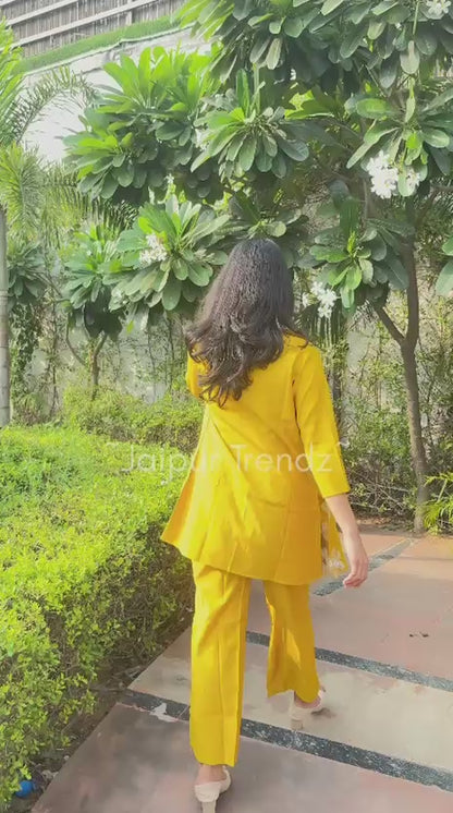 Mustard Floral Co-Ord Set With Embroidery Jacket