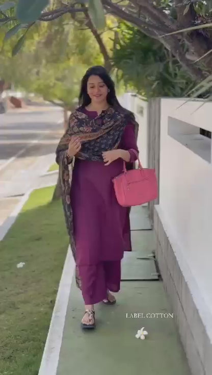 Heavy Cotton 3 Piece Suit Set With Dupatta