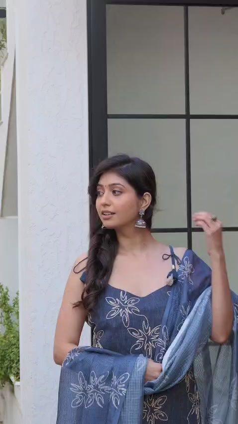 Embroidered Denim-Finish Suit Set