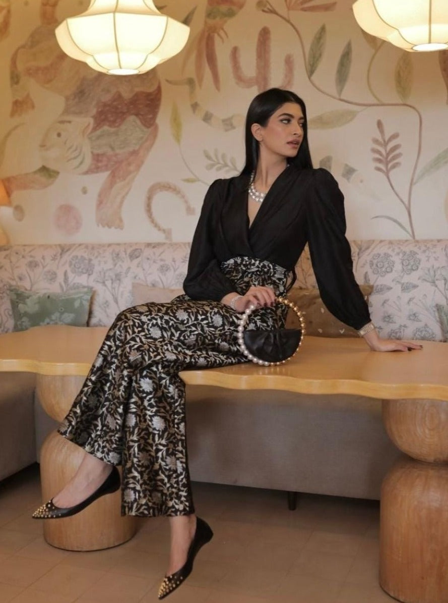 Raw silk shirt with Banarasi brocade pant coord set