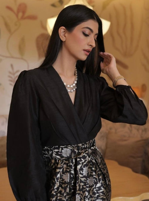 Raw silk shirt with Banarasi brocade pant coord set