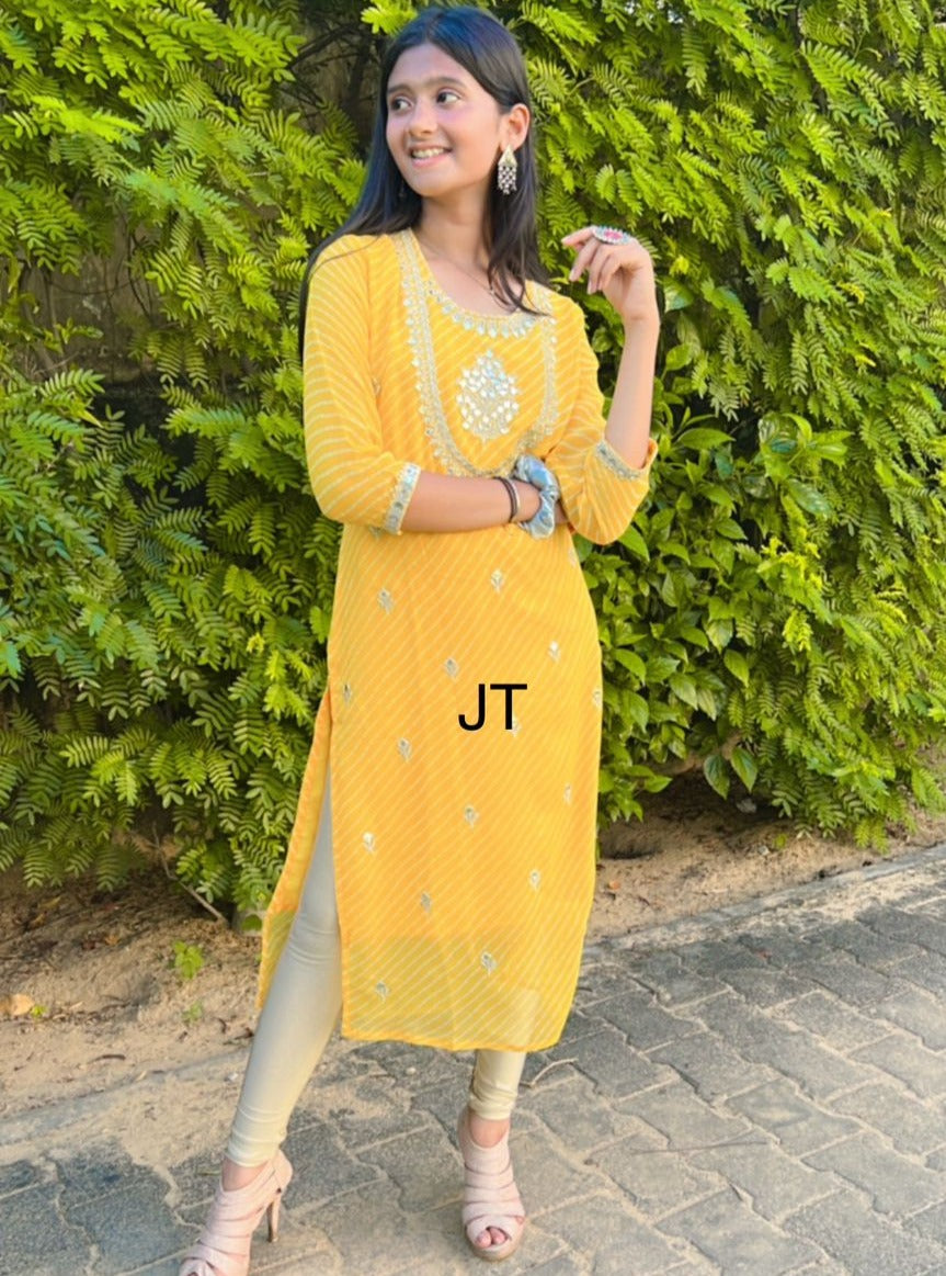 Georgette mothra kurti with gota Patti work
