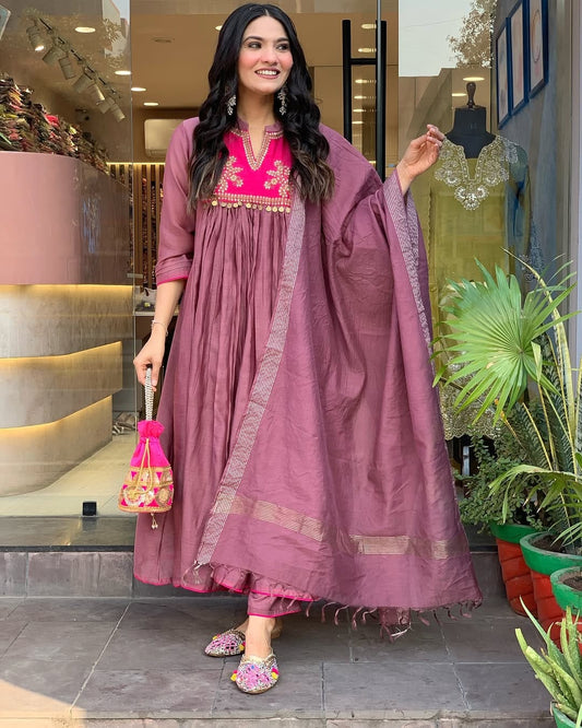 stunning cotton kurti anarkali 3-piece set