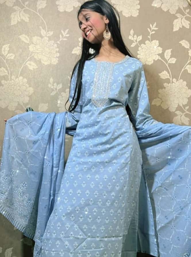 Embroidered Cotton Kurti Set with Matching Pant