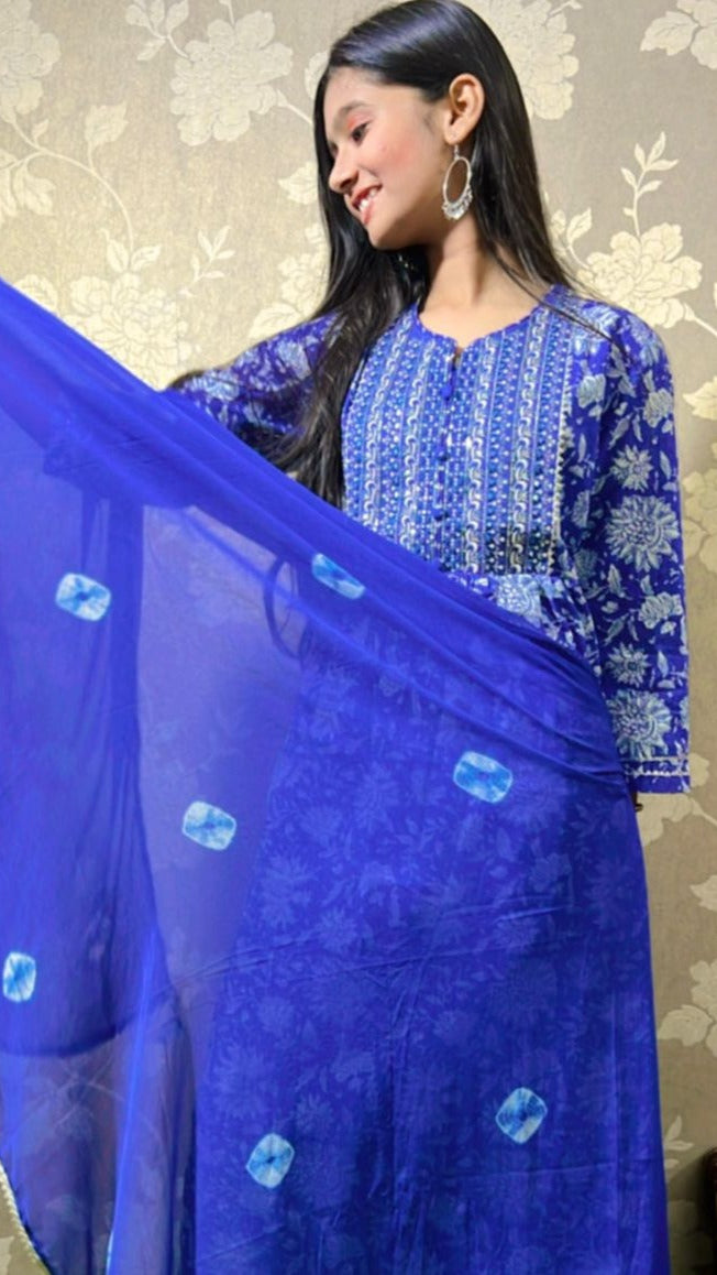 Royal Blue Handblock Kurta Set