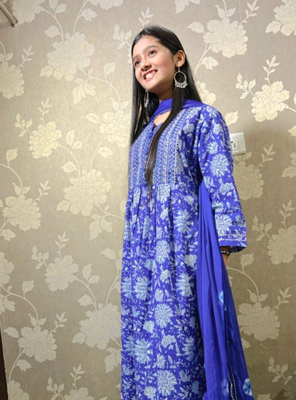 Royal Blue Handblock Kurta Set