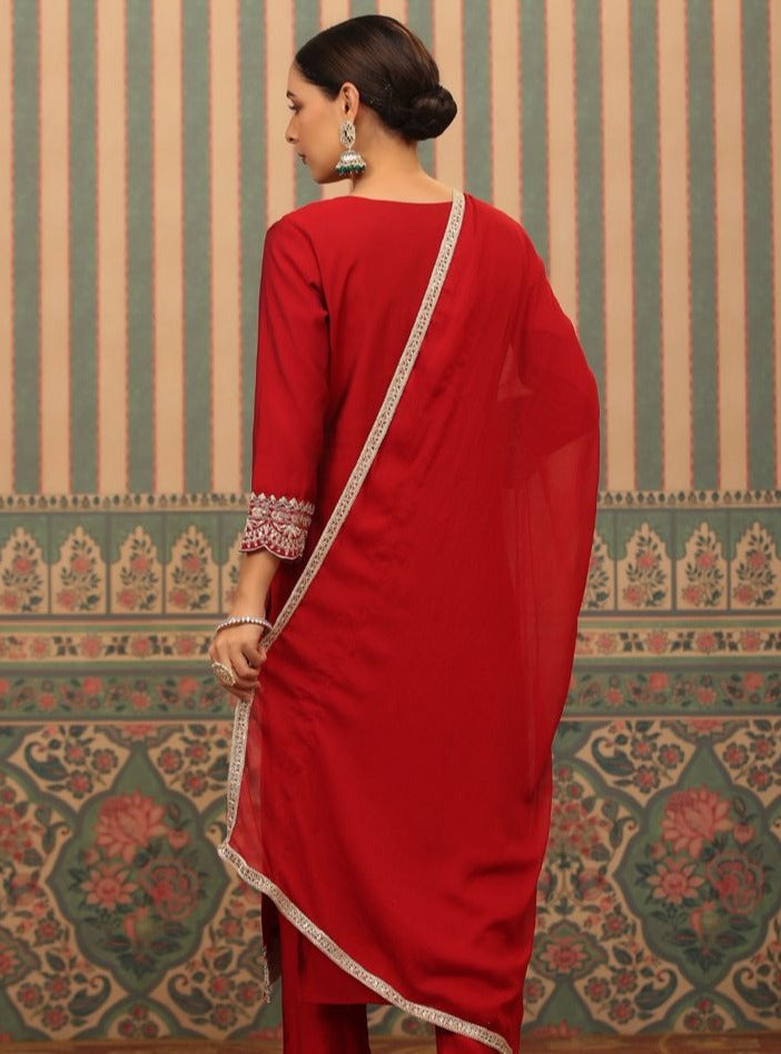 Golden Zari Muslin Suit with Cutwork Border & Chiffon Dupatta