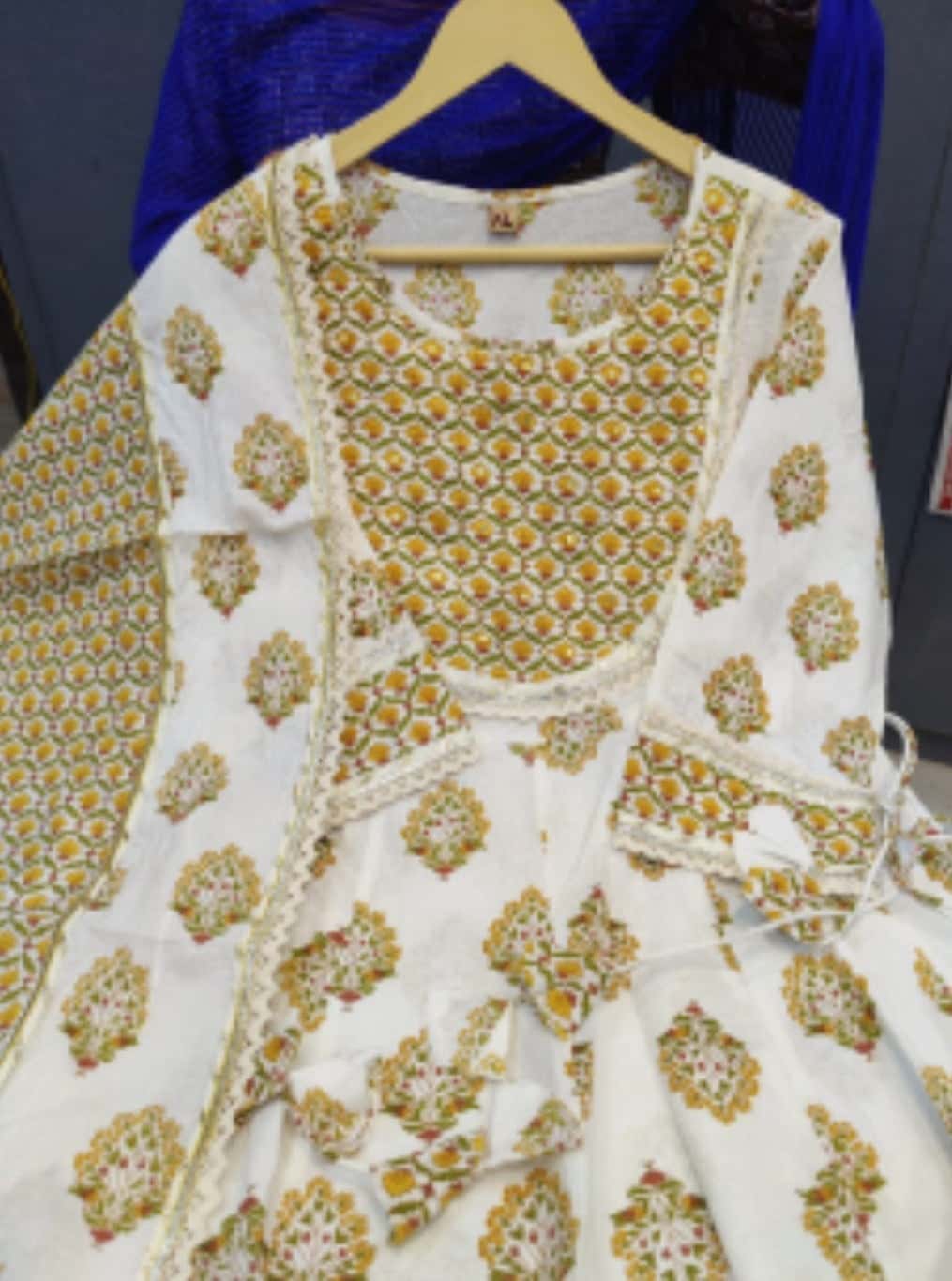 Block Print Anarkali Kurti Set with Pants & Dupatta