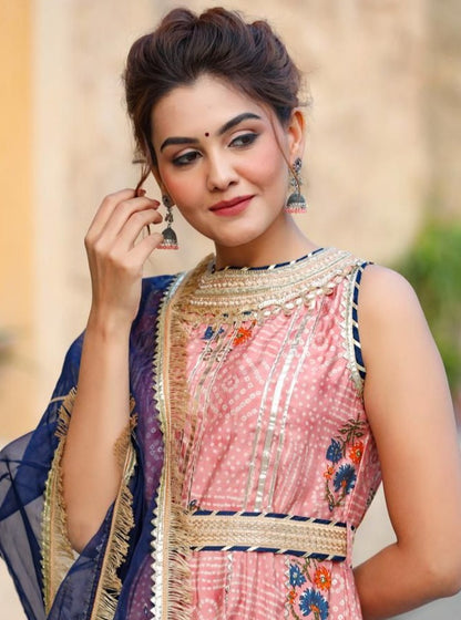 Blue Peplum Set With Gota Work Sharara & Organza Dupatta