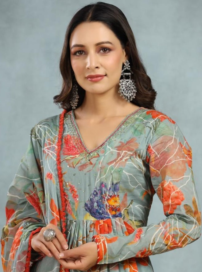 Handcrafted Mal-Mal 3Pc Set With Elegant Dupatta