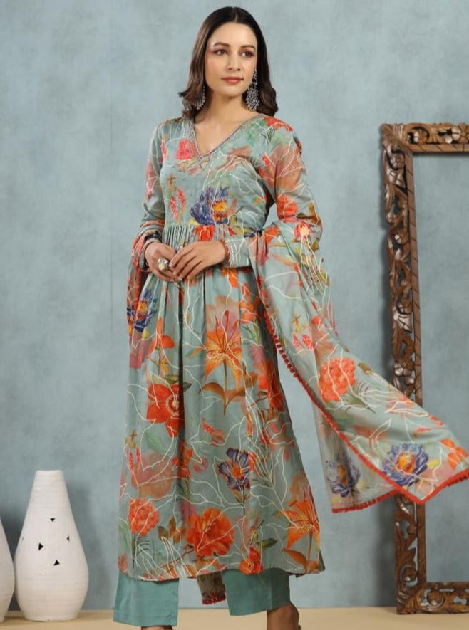 Handcrafted Mal-Mal 3Pc Set With Elegant Dupatta