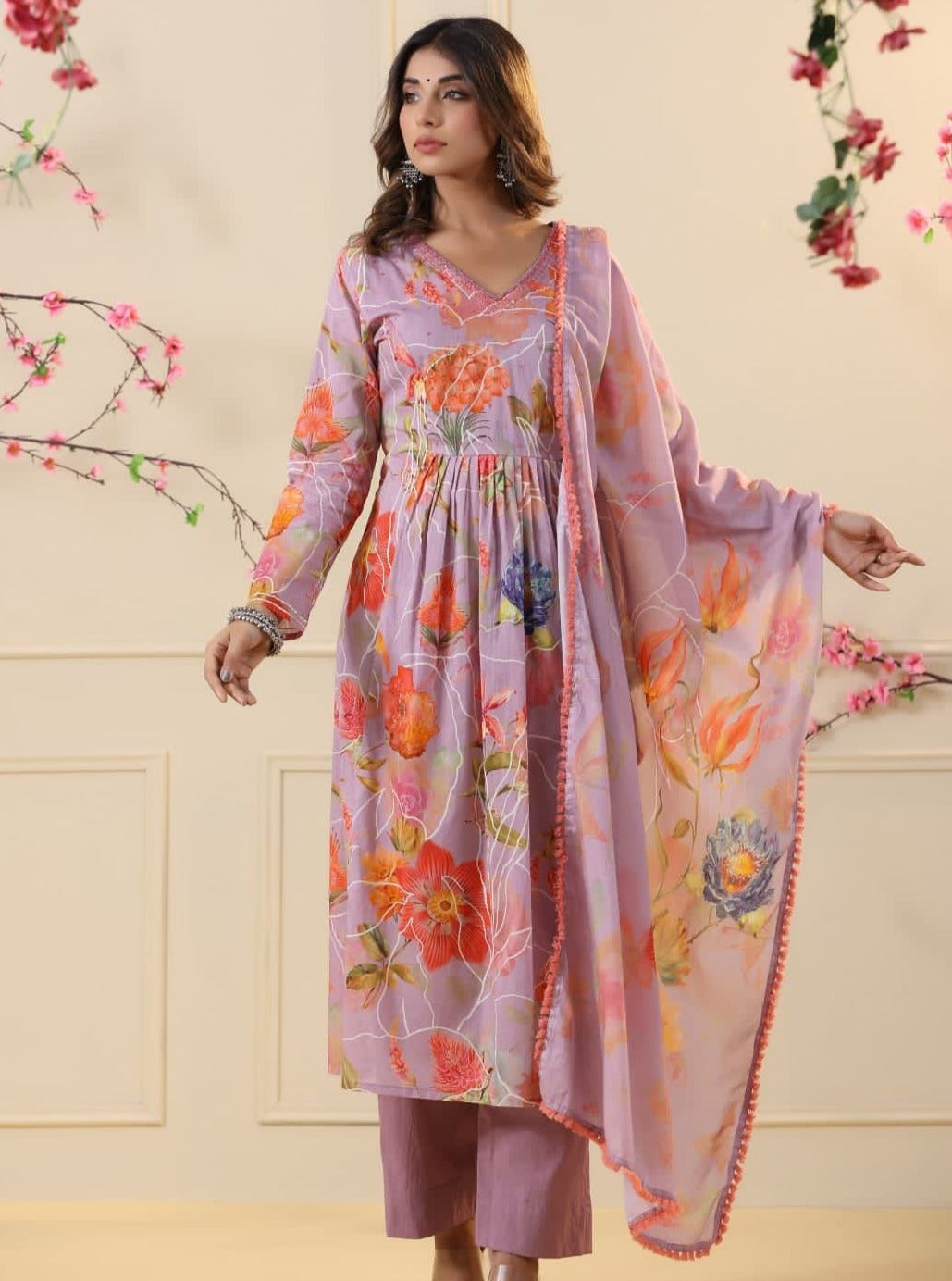 Handcrafted Mal-Mal 3Pc Set With Elegant Dupatta