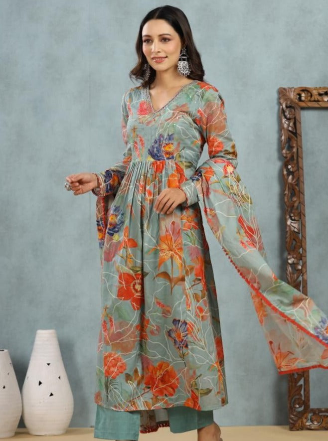 Handcrafted Mal-Mal 3pc Set with Elegant Dupatta
