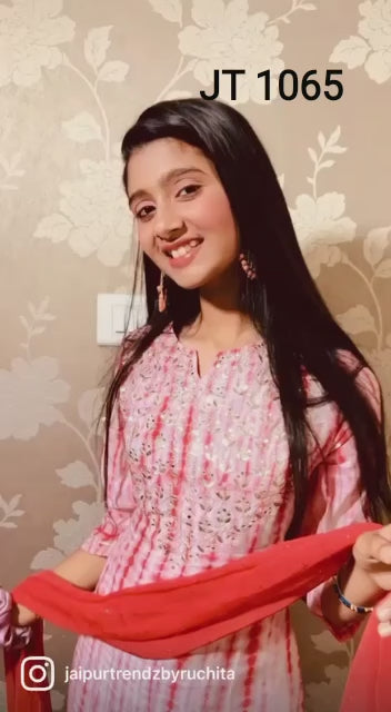 Tye-Dye Sequin Kurta Set With Chiffon Dupatta