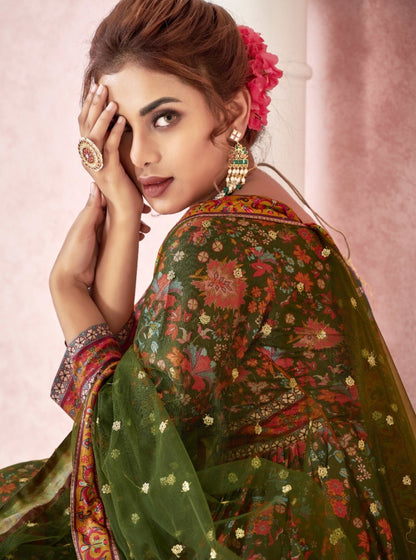 Royal Print Floor Length Gown With Soft Net Dupatta