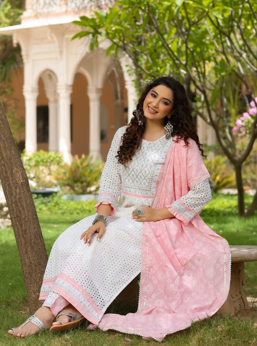 Elegant White Embroidered Kurta Set