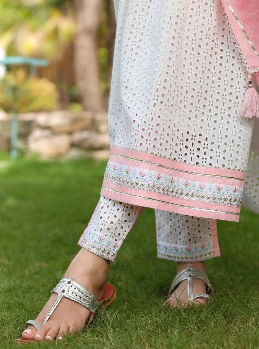 Elegant White Embroidered Kurta Set