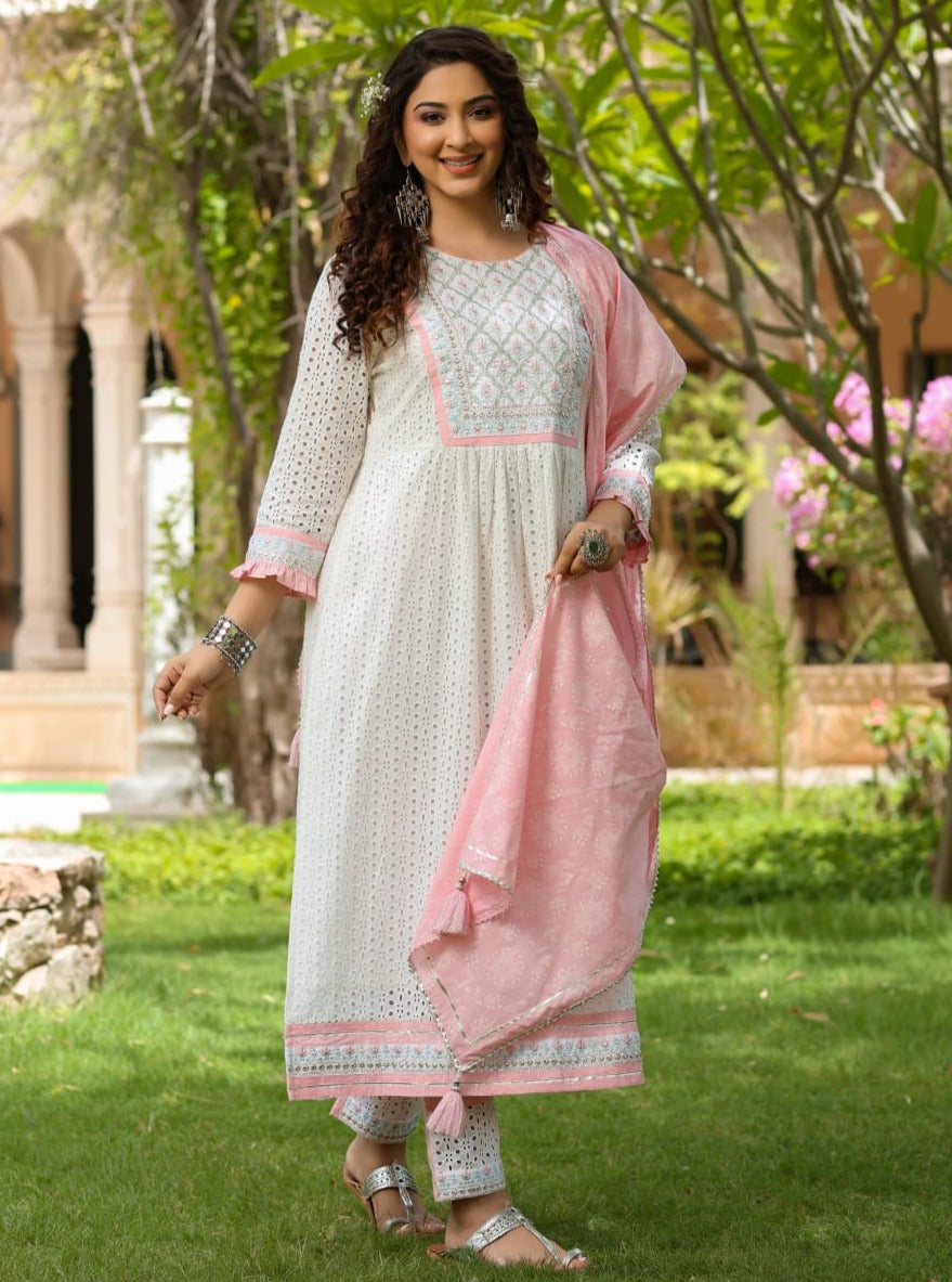 Elegant White Embroidered Kurta Set