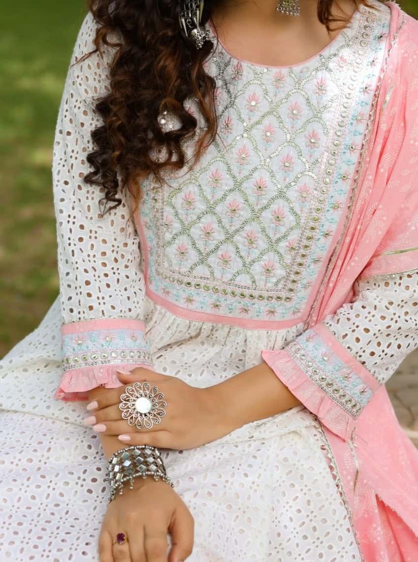 Elegant White Embroidered Kurta Set