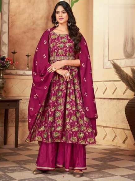 Maroon Anarkali Kurta With Full Handwork Belt